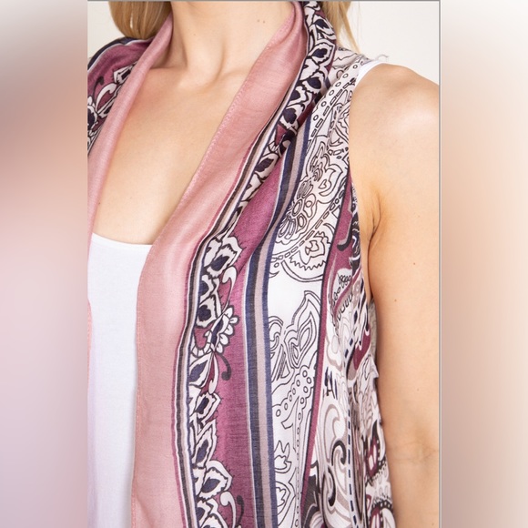 Pink Linen Boho Paisley Bandana Print Longline Western Vest 10 12 14 Womens Top - Picture 5 of 9